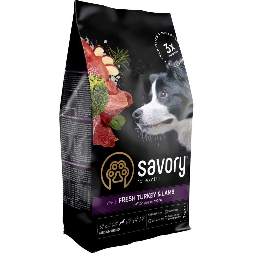 Сухий корм для собак Savory Medium Breed rich in Fresh Turkey and Lamb 1 кг (4820232630259)