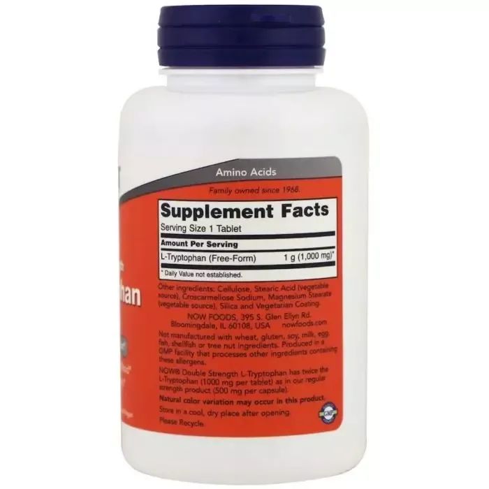 Амінокислота Now Foods L-Триптофан, подвійний концентрації, 1000 мг, L-Tryptophan, (NOW-00169) зображення 2