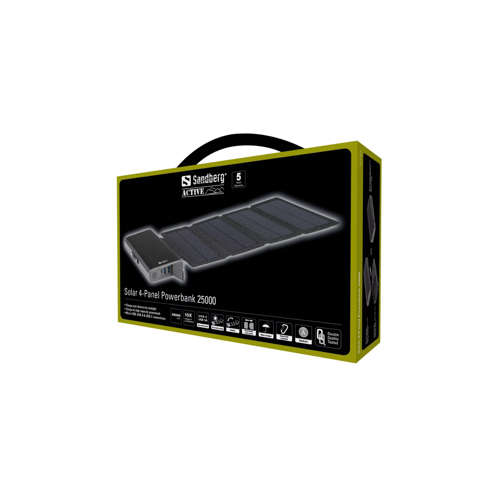 Батарея універсальна Sandberg 25000mAh, Solar 4-Panel/8W, USB-C input/output(18W max), USB-A*2/3A(Max) (420-56) зображення 7