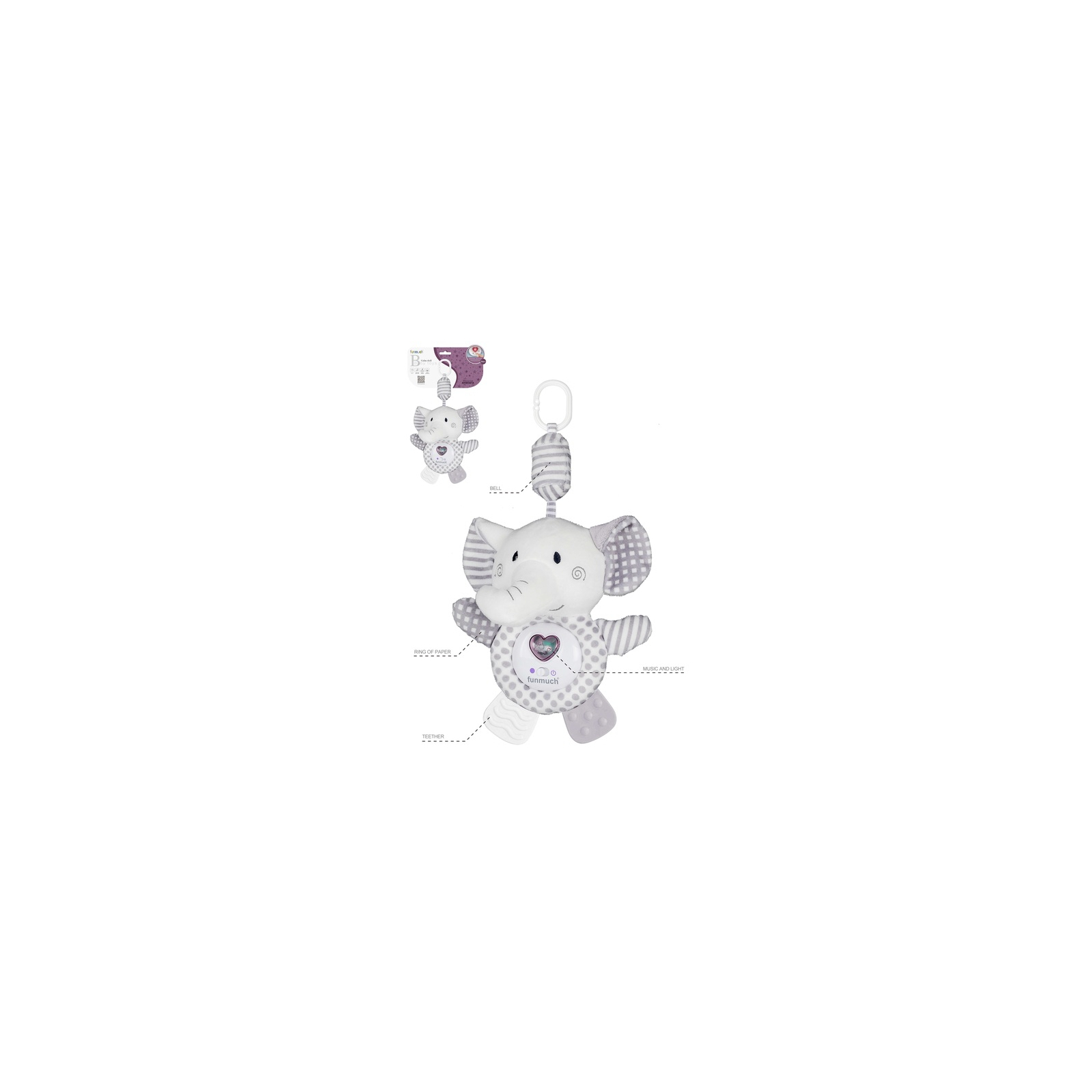 Игрушка-подвеска Funmuch музыкальная слоненок со световыми эффектами (FM888-23)
