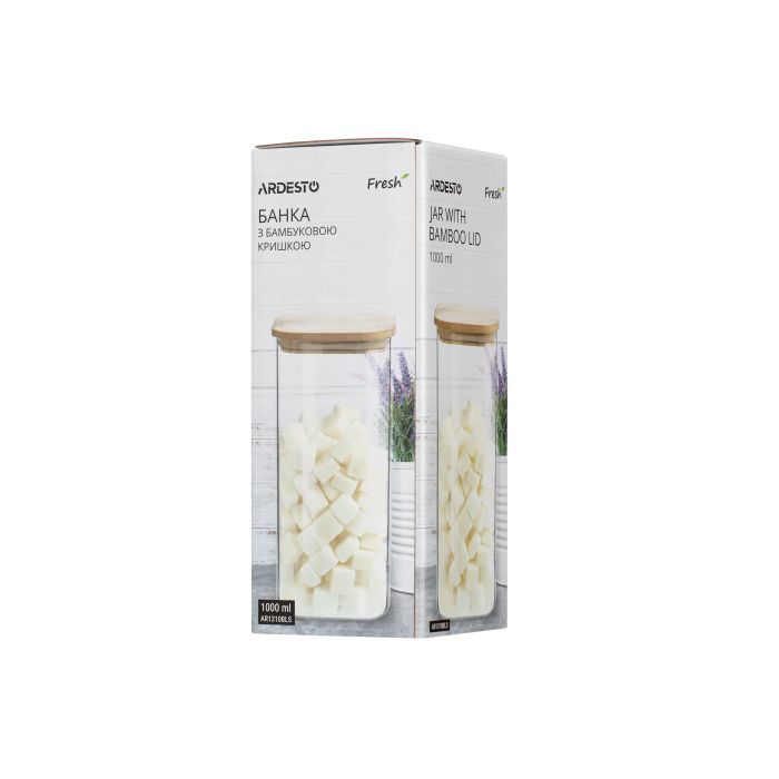 Ємність для сипучих продуктів Ardesto Fresh квадратна, скло, бамбук 480 мл (AR1348BLS) зображення 2