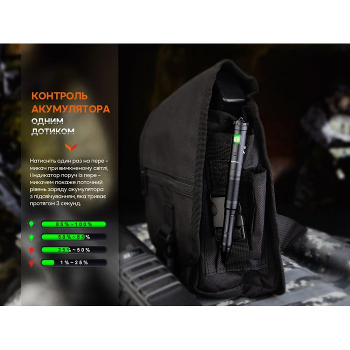 Тактическая ручка Fenix T6 з ліхтариком Black (T6-Black) изображение 8