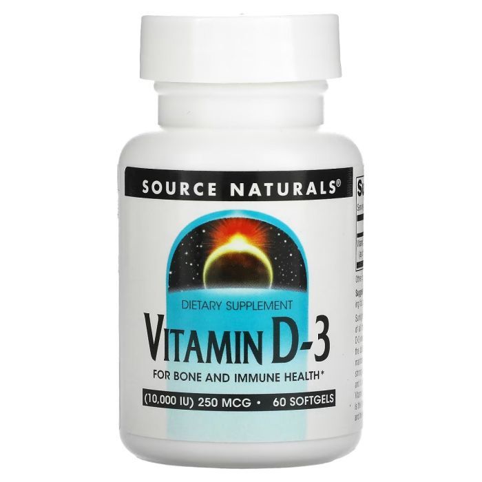 Витамин Source Naturals Витамин D-3, 10000 МЕ, Vitamin D-3, 60 гелевых капсул (SN2791)
