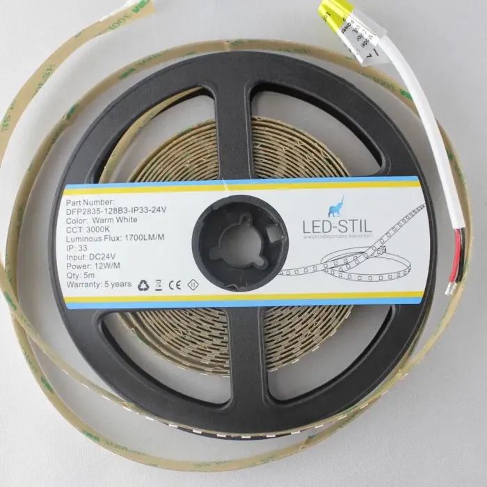 Светодиодная лента LED-STIL 3000K 12 Вт/м 2835 128 діодів IP33 24 Вольта 1700 lm тепле світло (DFP2835-128B3-IP33-24V) изображение 3