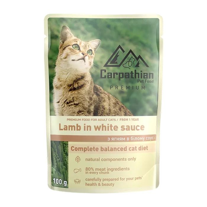 Вологий корм для кішок Carpathian Pet Food Ягня в білому соусі 100 г (4820111141180)