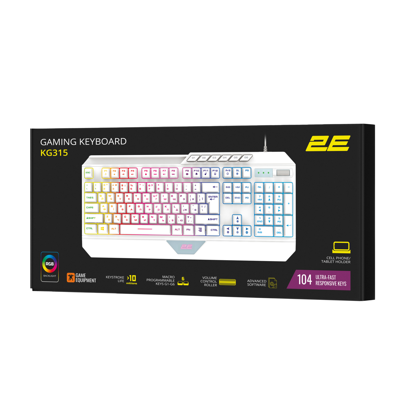 Клавіатура 2E Gaming KG315 RGB USB UA White (2E-KG315UWT) зображення 8