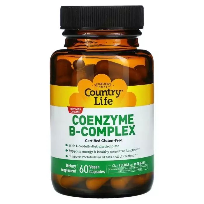 Мультивітамін Country Life Коензим В-Комплексу, Coenzyme B-Complex, 60 вегетаріанських капс (CLF-06418)