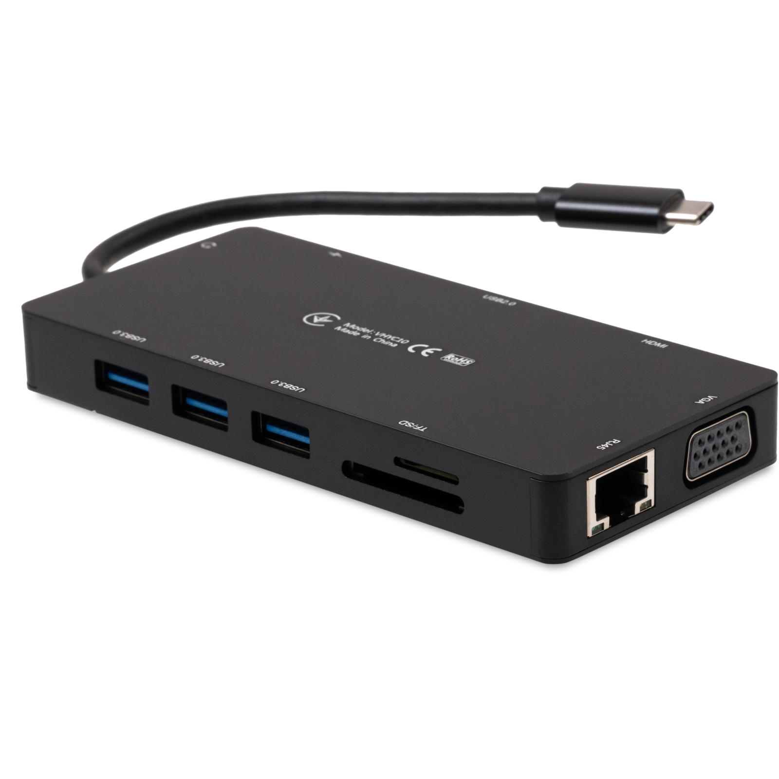 Концентратор Vinga USB-C 3.1 to VGA+HDMI+RJ45+3xUSB3.0+USB2.0+SD/TF+PD+Audio (VHYC10) изображение 3