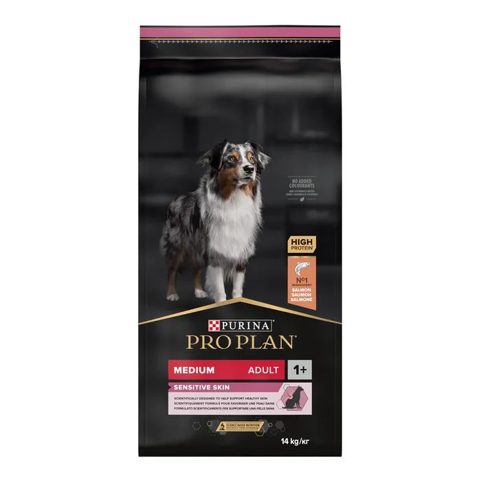 Сухой корм для собак Purina Pro Plan Dog Medium Adult Sensitive Skin с лососем и рисом 14 кг (7613035120464)