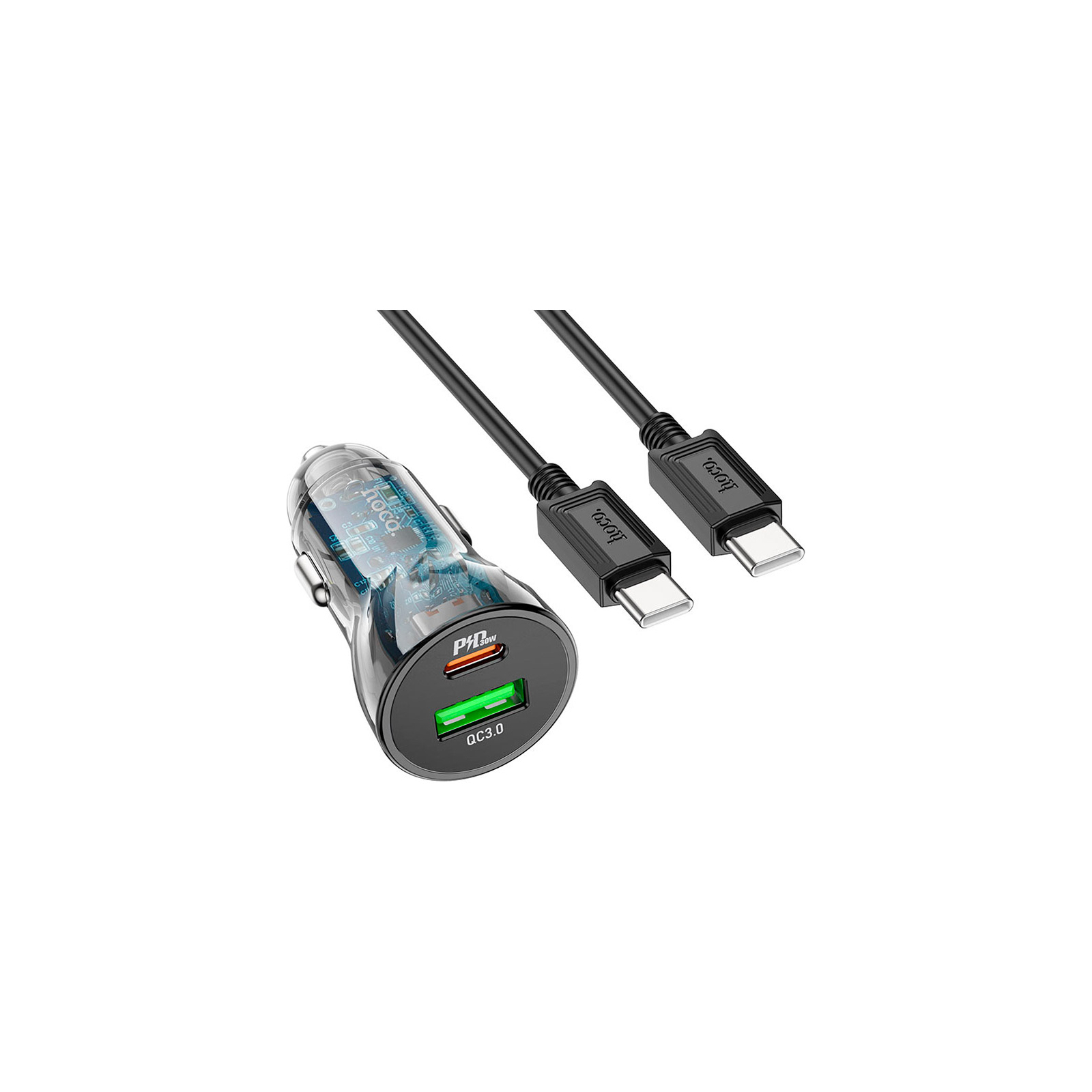 Зарядний пристрій HOCO Z47A set (C to C) USB-A/Type-C Transparent black (6931474782311) зображення 2