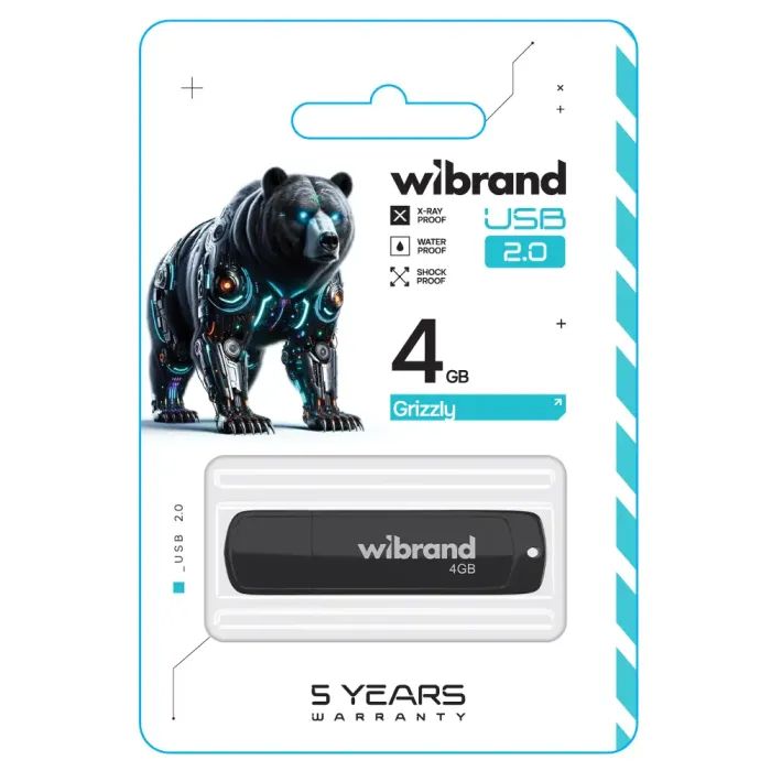USB флеш накопитель Wibrand 8GB Grizzly Black USB 2.0 (WI2.0/GR8P3B) изображение 2