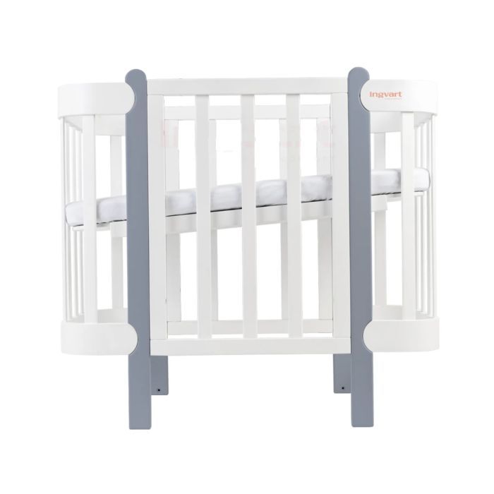 Кроватка Ingvart трансформер Nika 60 с опускной боковинкой (60х94, 60х120) бело-серая (3190037040)
