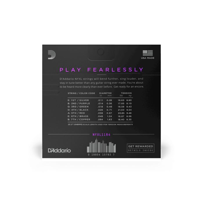 Струны для гитары D'Addario NYXL Medium 7-String (11-64) (NYXL1164) изображение 3