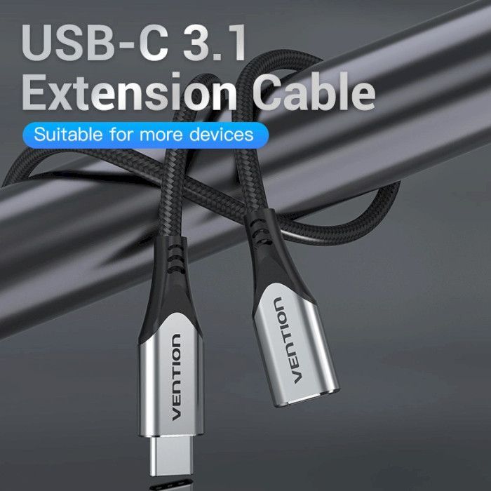Дата кабель USB-C M/F 1.0m Thunderbolt 3 60W (20V/3A) 4K60HZ Vention (TABHF) зображення 3