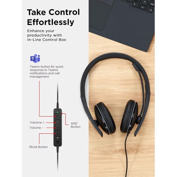 Наушники Lenovo Wired ANC Headset Gen 2 (Teams) Black (4XD1M45627) изображение 3