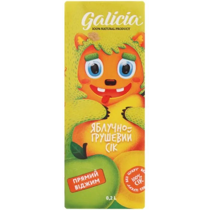 Сок детский Galicia Яблочно-грушевый пастеризованный 200 мл (4820209560411)