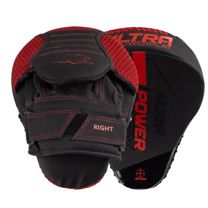 Лапы боксерские PowerPlay 3044 Pro Carbon Ultra Series Чорно-Червоні (PP_3044_Bl/Red)
