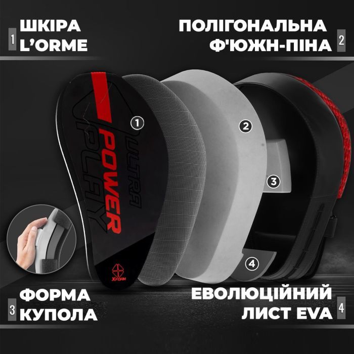 Лапы боксерские PowerPlay 3044 Pro Carbon Ultra Series Чорно-Червоні (PP_3044_Bl/Red) изображение 7