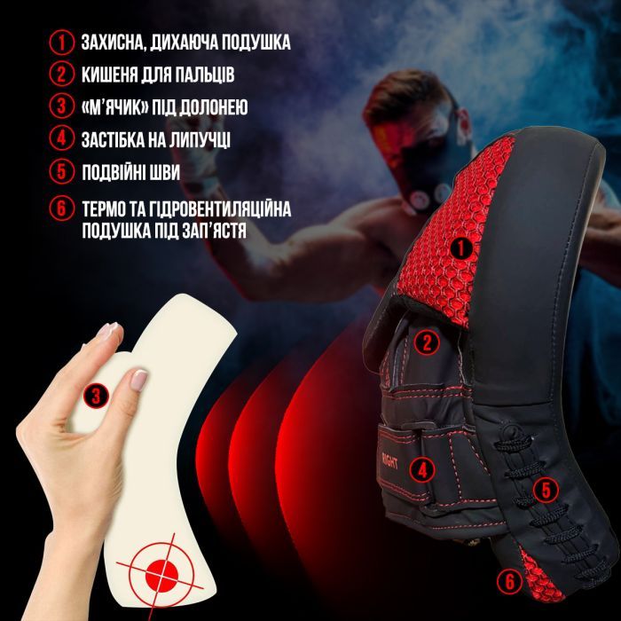 Лапы боксерские PowerPlay 3044 Pro Carbon Ultra Series Чорно-Червоні (PP_3044_Bl/Red) изображение 8