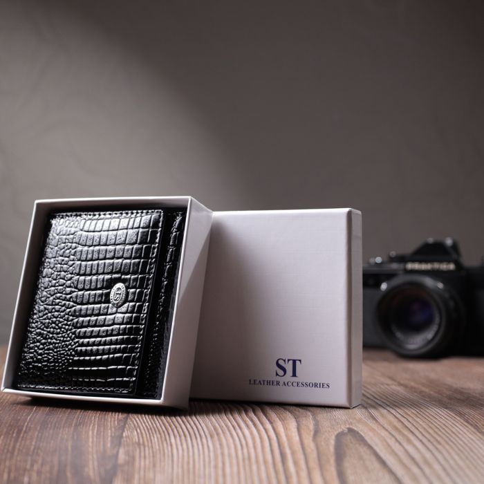 Гаманець ST Leather З натуральної лакованої шкіри Чорний (22688) зображення 11