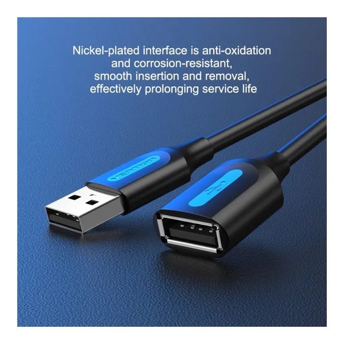 Дата кабель USB 2.0 AM/AF 2.0m black Vention (CBHBH) зображення 5