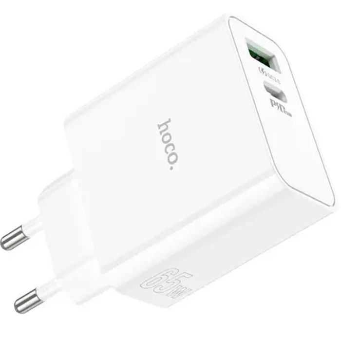 Зарядное устройство HOCO C113A Awesome 1xUSB-C PD65W + 1xUSB QC3.0 White (6931474790910) изображение 3