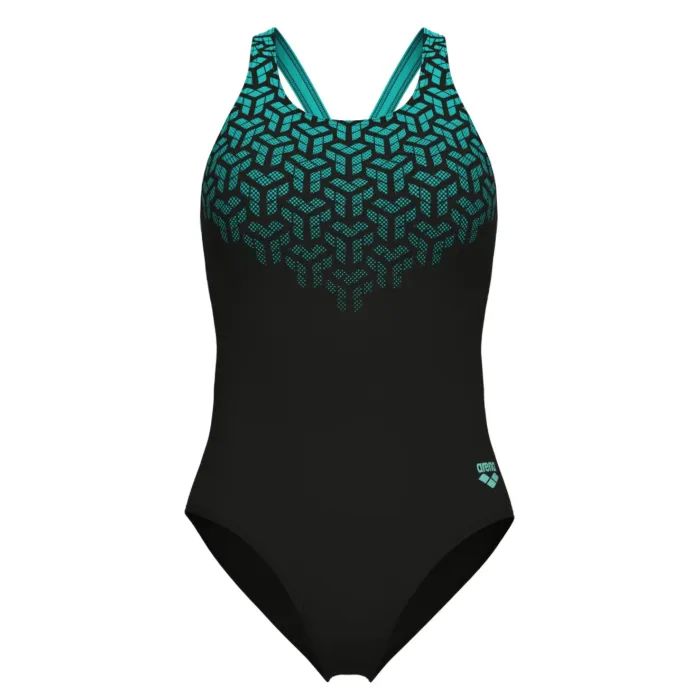 Купальник Arena Kikko V Swimsuit V Back Graphi 006650-508 чорний, зелений 40 (3468337490517) изображение 3