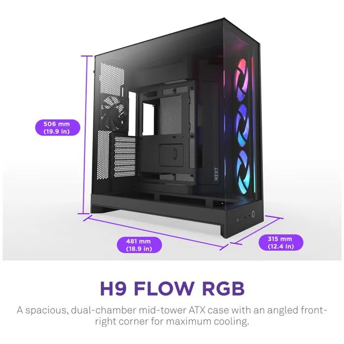 Корпус NZXT H9 Flow RGB Dual-Chamber All Black (CM-H92FB-R1) зображення 2