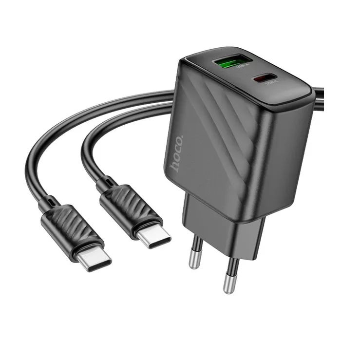 Зарядное устройство HOCO CS23A USB-C PD30W + 1xUSB QC3.0 + cable USB-C to USB-C black (6942007609968)