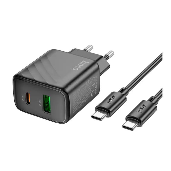 Зарядное устройство HOCO CS23A USB-C PD30W + 1xUSB QC3.0 + cable USB-C to USB-C black (6942007609968) изображение 3
