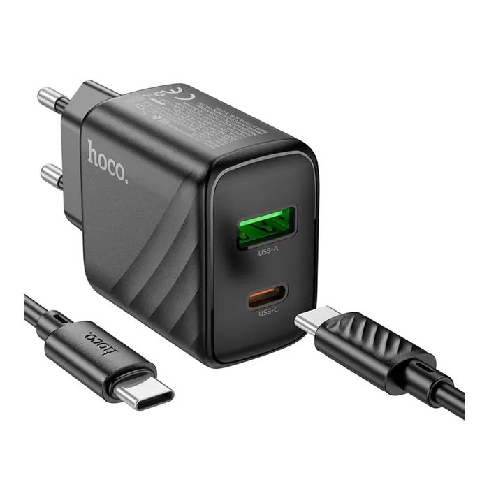 Зарядное устройство HOCO CS23A USB-C PD30W + 1xUSB QC3.0 + cable USB-C to USB-C black (6942007609968) изображение 4