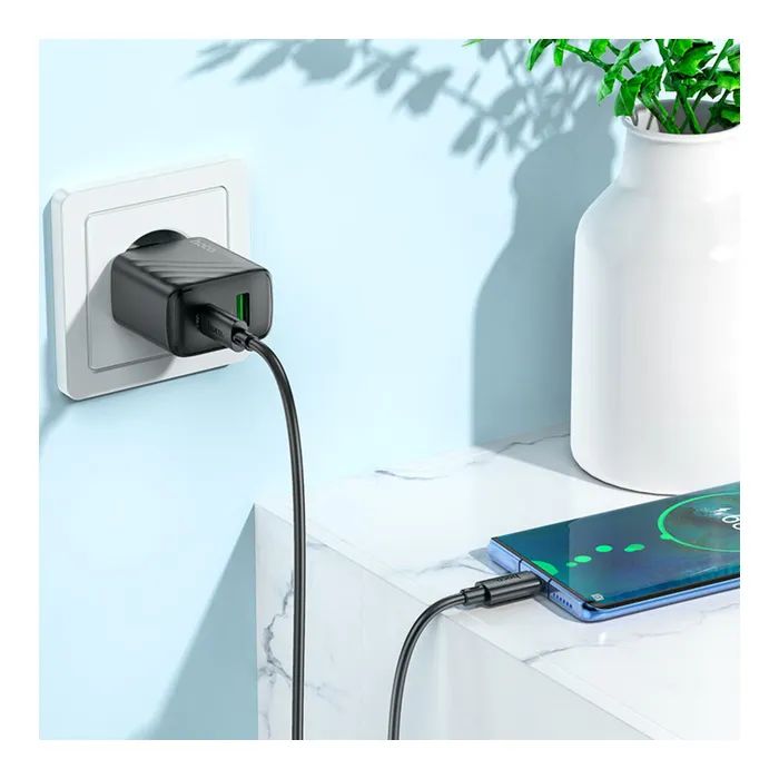 Зарядное устройство HOCO CS23A USB-C PD30W + 1xUSB QC3.0 + cable USB-C to USB-C black (6942007609968) изображение 7