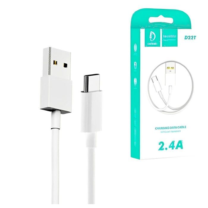 Дата кабель USB 2.0 AM to USB-C 1.0m 2.4A white Denmen (D22T-WH) изображение 2