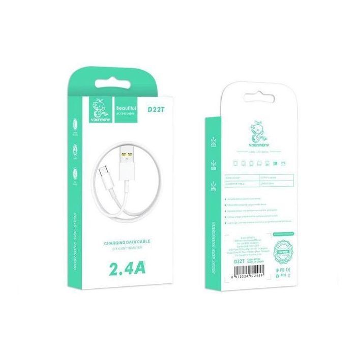 Дата кабель USB 2.0 AM to USB-C 1.0m 2.4A white Denmen (D22T-WH) изображение 3