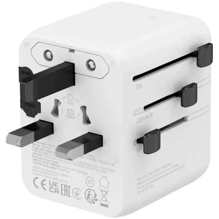 Зарядное устройство Canyon OnTour 20 2xUCB-C + USB-A EU/UK/US/AUS 20W White (CNS-TA20W1005W) изображение 5