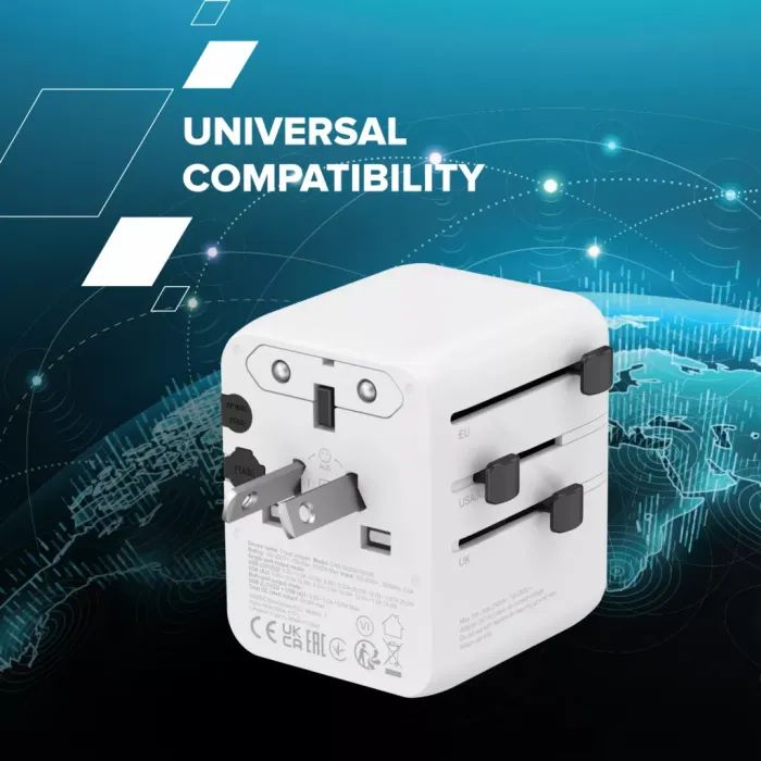 Зарядное устройство Canyon OnTour 20 2xUCB-C + USB-A EU/UK/US/AUS 20W White (CNS-TA20W1005W) изображение 6