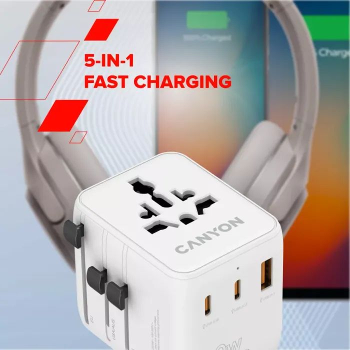 Зарядное устройство Canyon OnTour 20 2xUCB-C + USB-A EU/UK/US/AUS 20W White (CNS-TA20W1005W) изображение 7