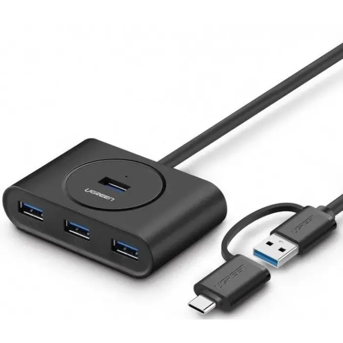 Концентратор Ugreen USB 3.0 to 4xUSB + USB-C plug 1.0m CR113 black (40850)