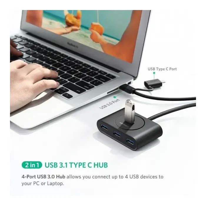 Концентратор Ugreen USB 3.0 to 4xUSB + USB-C plug 1.0m CR113 black (40850) изображение 3