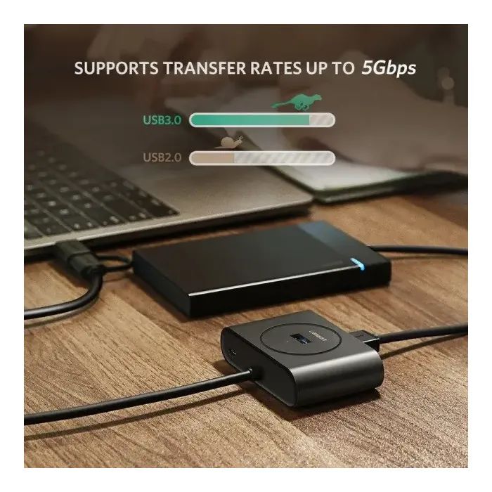 Концентратор Ugreen USB 3.0 to 4xUSB + USB-C plug 1.0m CR113 black (40850) изображение 4