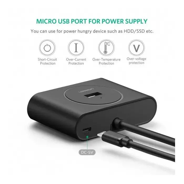 Концентратор Ugreen USB 3.0 to 4xUSB + USB-C plug 1.0m CR113 black (40850) изображение 5