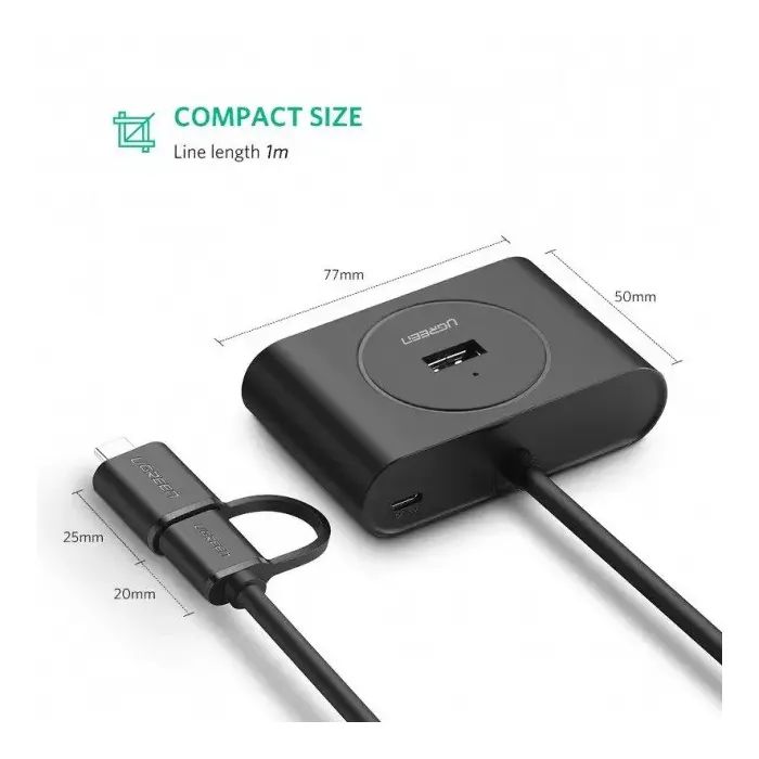 Концентратор Ugreen USB 3.0 to 4xUSB + USB-C plug 1.0m CR113 black (40850) изображение 6