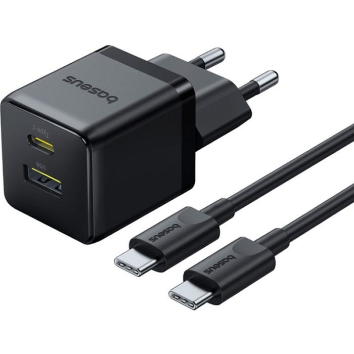 Зарядное устройство Baseus 1xUSB-C 30W + 1xUSB + cable USB-C to USB-C 60W 1.0m (P1011160A113-01)