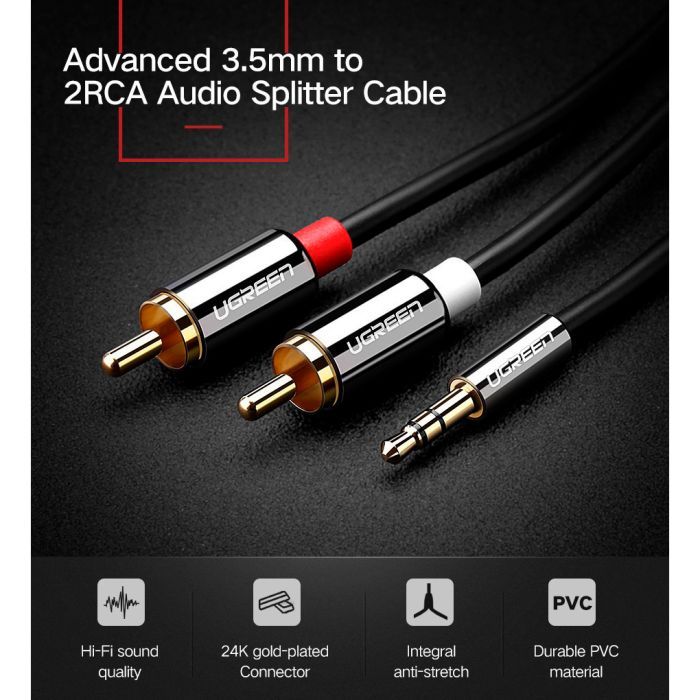 Кабель мультимедийный 3.5mm M to 2xRCA M 2.0m AV116 black Ugreen (10584) изображение 4 Кабель мультимедийный 3.5mm M to 2xRCA M 2.0m AV116 black Ugreen (10584) изображение 4