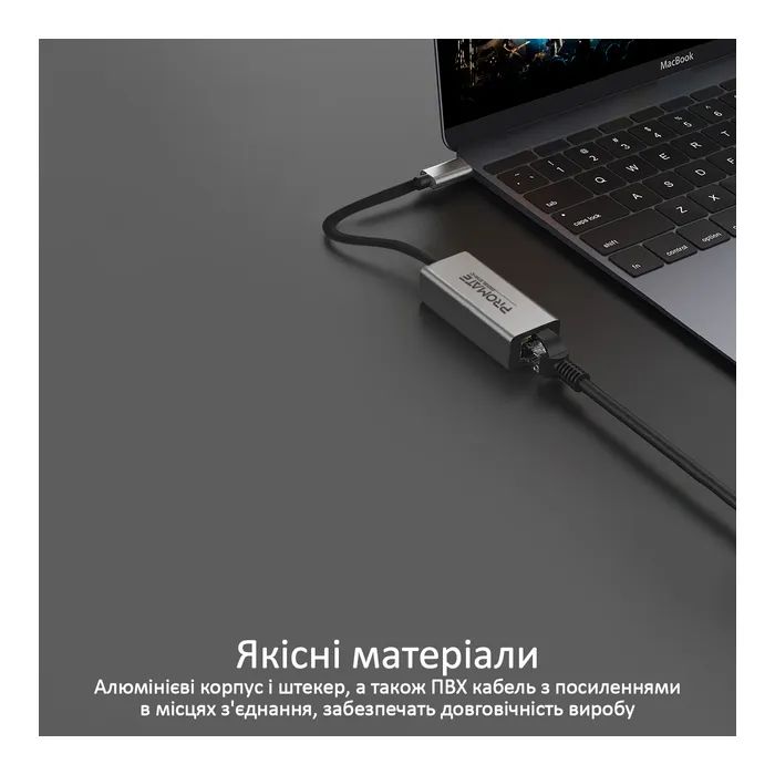 Адаптер Promate USB-C to RJ45 Ethernet 1000Mbps grey (gigaLink-c.grey) зображення 3