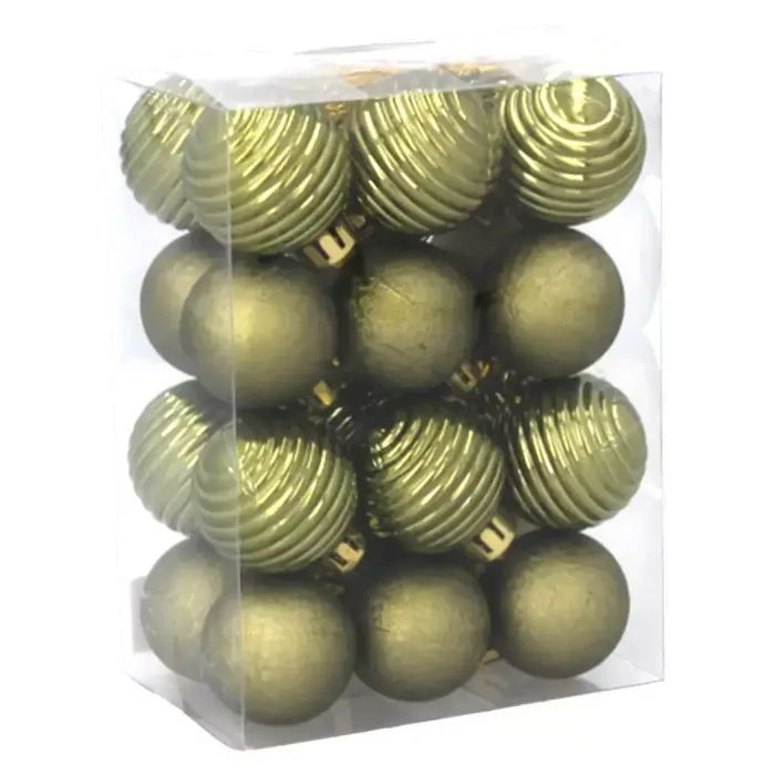 Елочная игрушка Chomik пластикові кульки компл. 24 шт, 3см, оливкові (5900779877153_2)