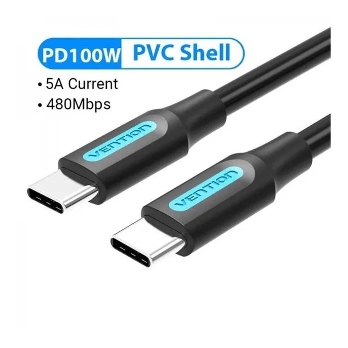 Дата кабель USB-C to USB-C 1.5m 5A black Vention (COTBG)