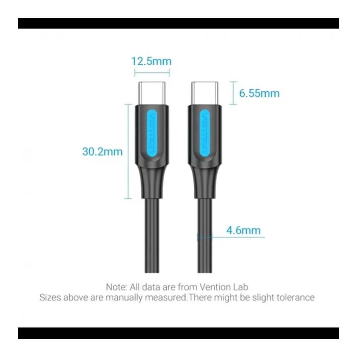 Дата кабель USB-C to USB-C 1.5m 5A black Vention (COTBG) зображення 2