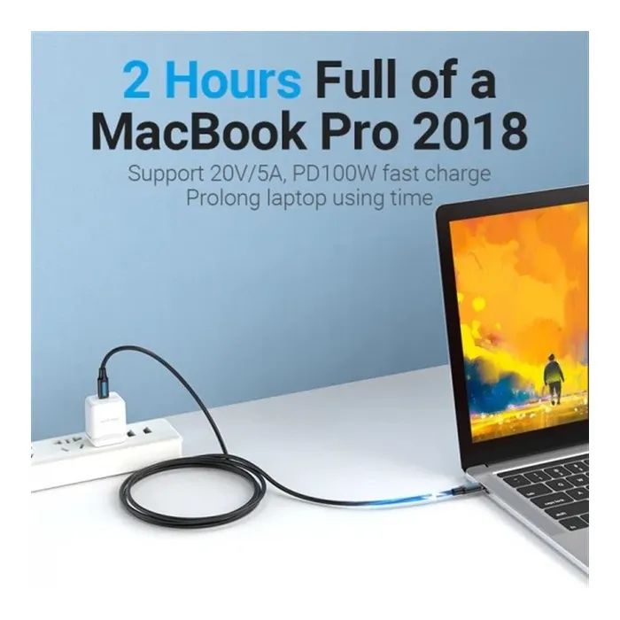 Дата кабель USB-C to USB-C 1.5m 5A black Vention (COTBG) зображення 5