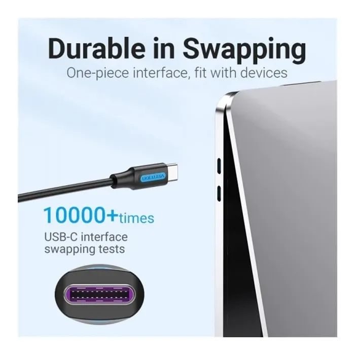 Дата кабель USB-C to USB-C 1.5m 5A black Vention (COTBG) зображення 7